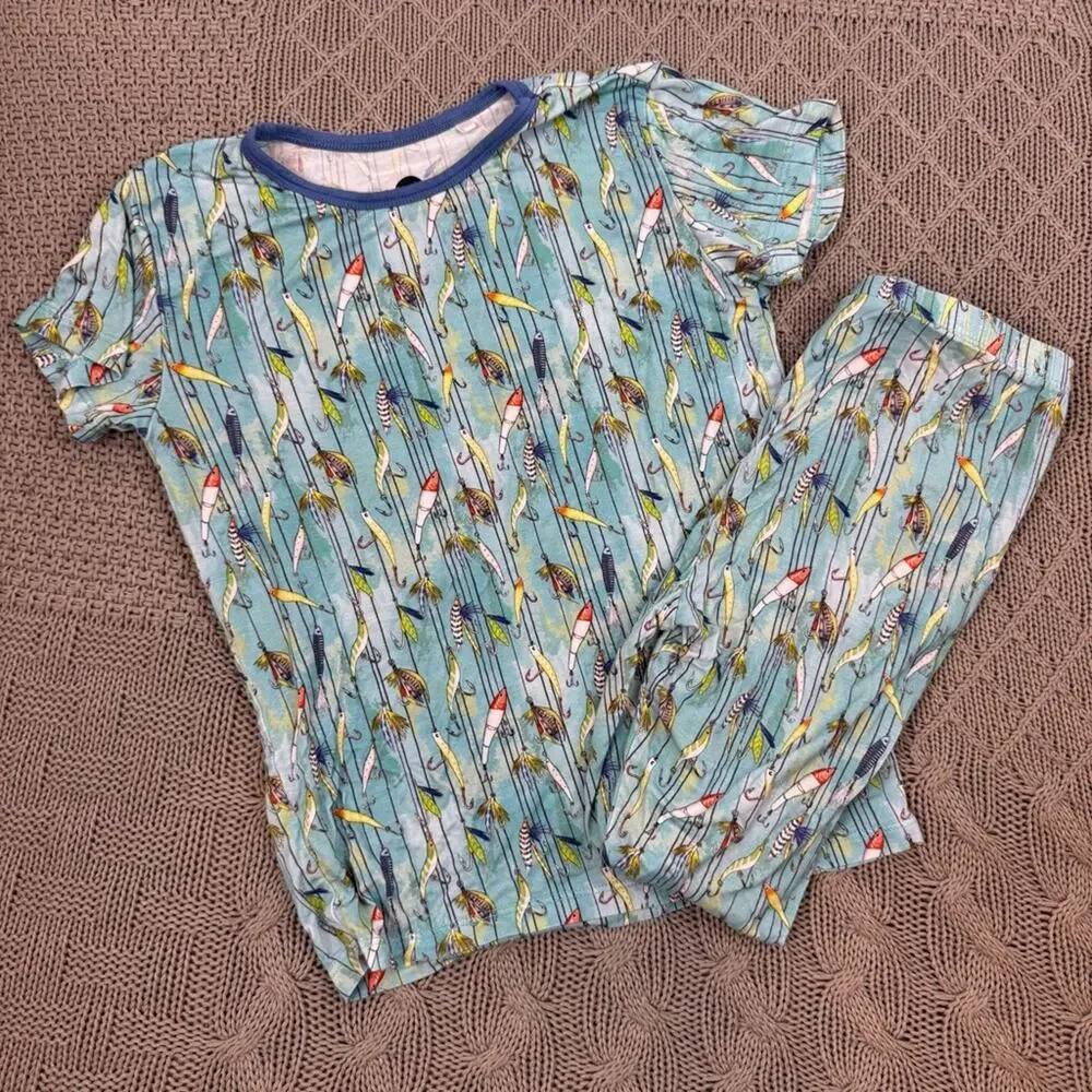 George Hats Kids Blue Fly Fishing Print Pajama Set ~ 5T